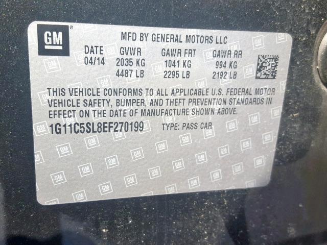 1G11C5SL8EF270199 - 2014 CHEVROLET MALIBU 1LT 灰色 照片 10