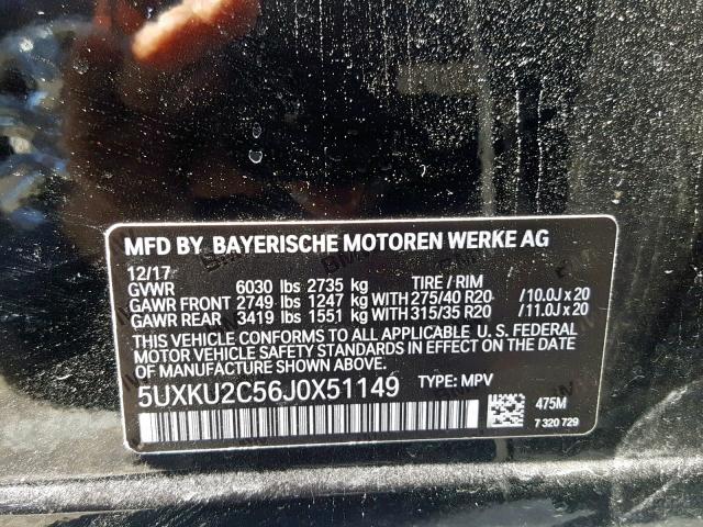 5UXKU2C56J0X51149 - 2018 BMW X6 XDRIVE3 BLACK photo 10