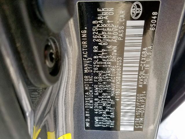 4T1BD1FK5DU067053 - 2013 TOYOTA CAMRY HYBR CHARCOAL photo 10