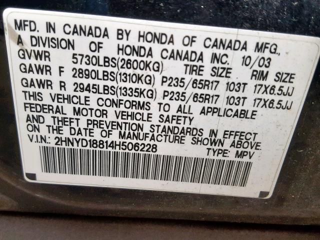 2HNYD18814H506228 - 2004 ACURA MDX TOURIN BLACK photo 10