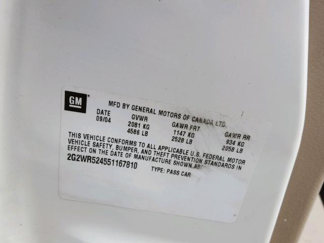 2G2WR524551167810 - 2005 PONTIAC GRAND PRIX WHITE photo 10