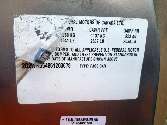 2G2WR554861203678 - 2006 PONTIAC GRAND PRIX GRAY photo 10