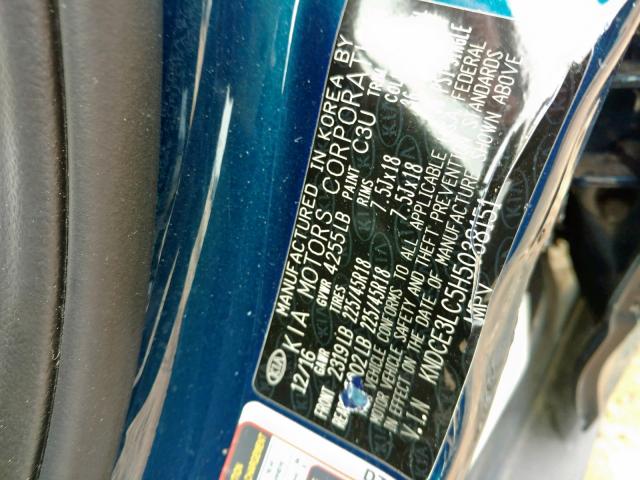 KNDCE3LC5H5038151 - 2017 KIA NIRO EX TO BLUE photo 10