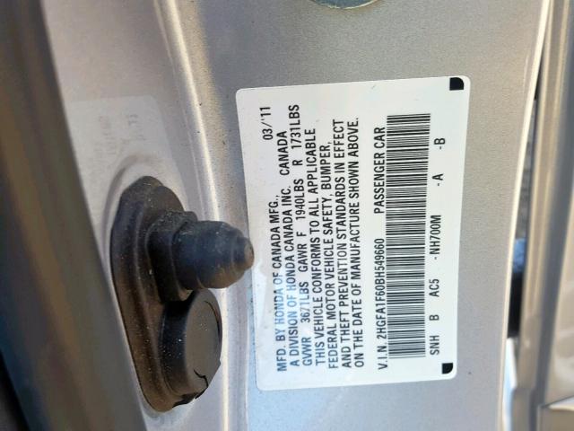 2HGFA1F60BH549660 - 2011 HONDA CIVIC LX-S Gümüş foto 10