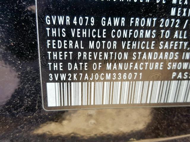 3VW2K7AJ0CM336071 - 2012 VOLKSWAGEN JETTA BASE 黑色 照片 10