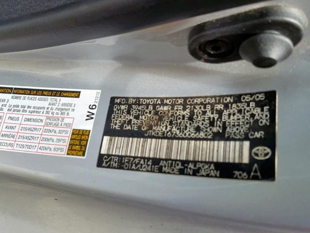 JTKDE167360066802 - 2006 TOYOTA SCION TC ვერცხლისფერი ფოტო 10