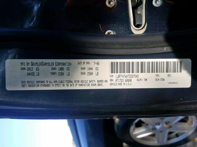 1J8FF47WX7D597549 - 2007 JEEP COMPASS BLUE photo 10