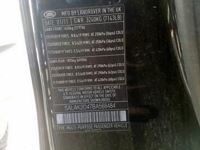 SALAK2D47BA568484 - 2011 LAND ROVER LR4 HSE LU BLACK photo 10