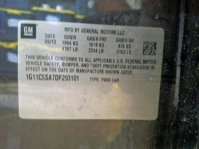 1G11C5SA7DF293101 - 2013 CHEVROLET MALIBU 1LT GRAY photo 10