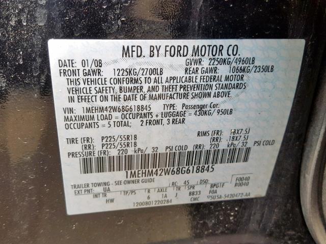 1MEHM42W68G618845 - 2008 MERCURY SABLE PREM BLACK photo 10