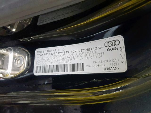 WAUVGAFH5AN017687 - 2010 AUDI S5 PRESTIG BLACK photo 10