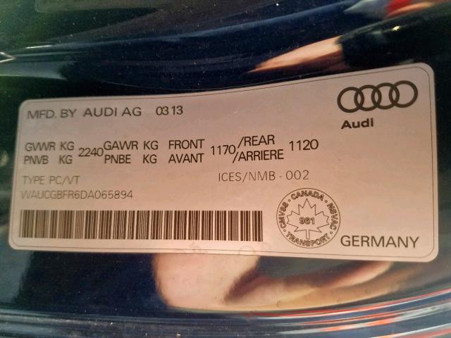 WAUCGBFR6DA065894 - 2013 AUDI S5 BLUE photo 10