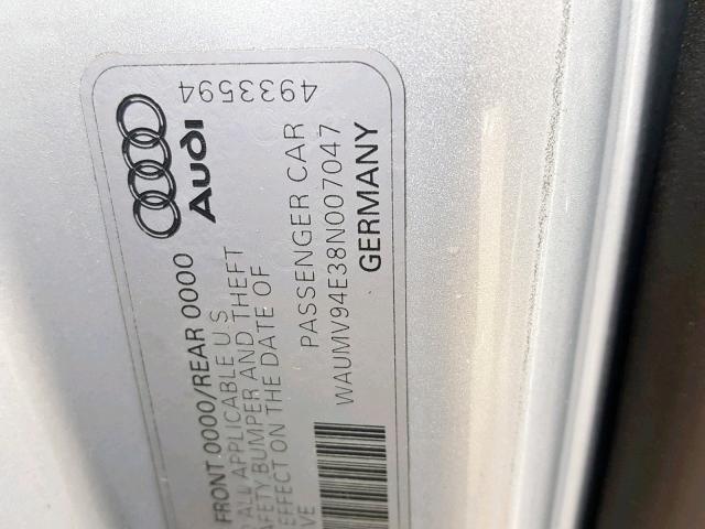 WAUMV94E38N007047 - 2008 AUDI A8 L QUATT SILVER photo 10