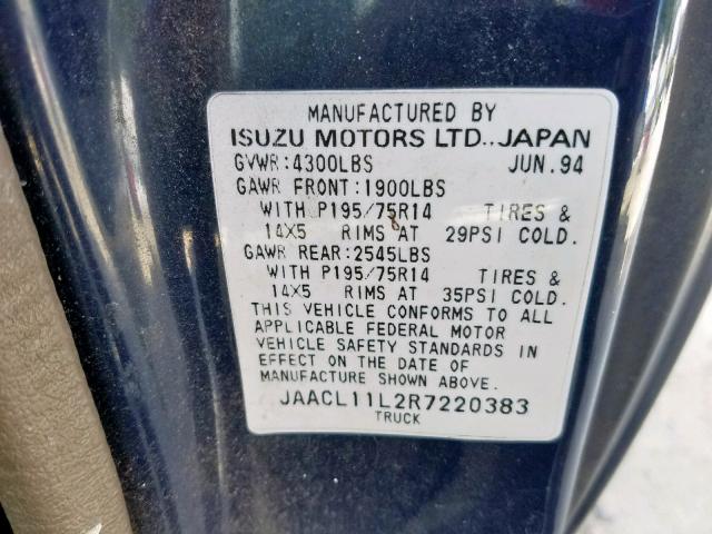 JAACL11L2R7220383 - 1994 ISUZU CONVENTION BLUE photo 10
