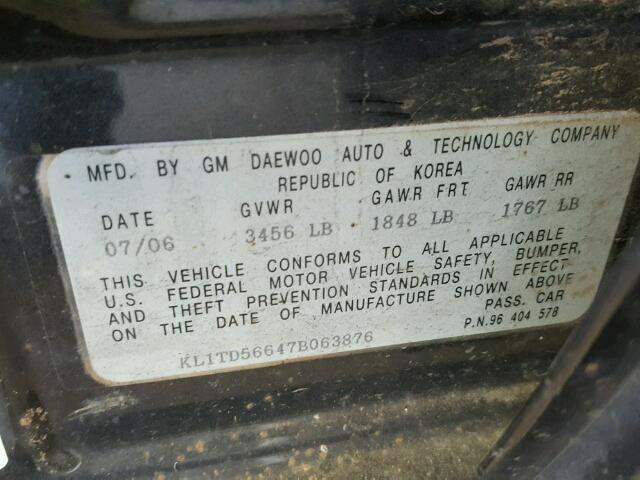 KL1TD56647B063876 - 2007 CHEVROLET AVEO BASE Qara foto 10