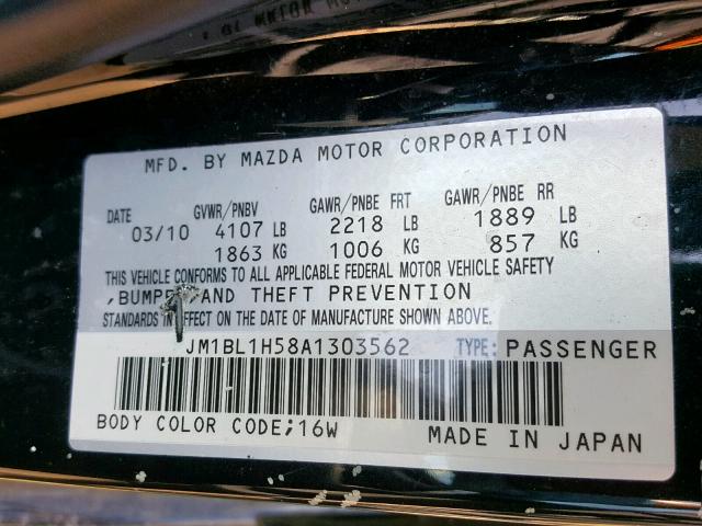 JM1BL1H58A1303562 - 2010 MAZDA 3 S BLACK photo 10