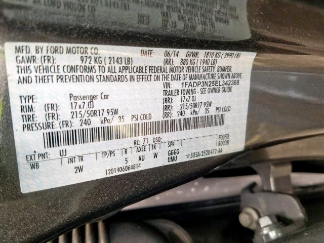 1FADP3N25EL342368 - 2014 FORD FOCUS TITA GRAY photo 10