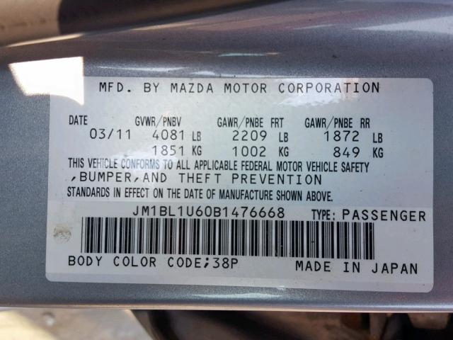 JM1BL1U60B1476668 - 2011 MAZDA 3 S SILVER photo 10