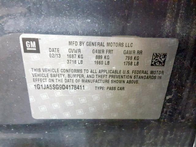 1G1JA5SG9D4178411 - 2013 CHEVROLET SONIC LS 石墨色 照片 10