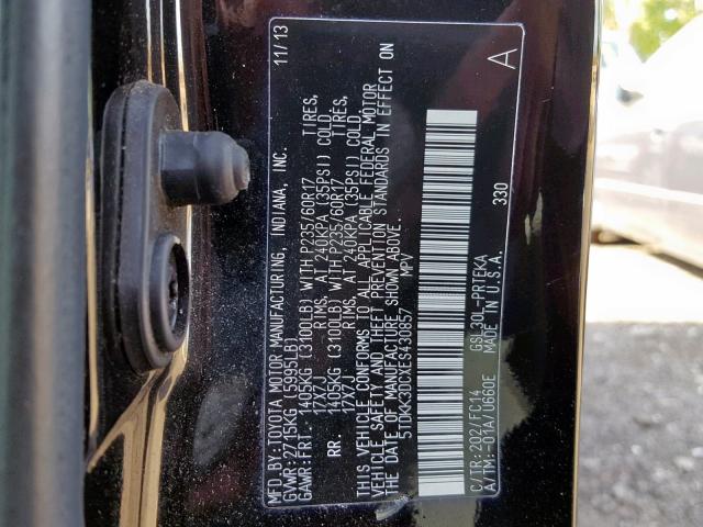 5TDKK3DCXES430857 - 2014 TOYOTA SIENNA LE BLACK photo 10