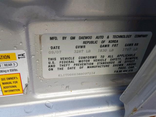 KL1TD66638B097234 - 2008 CHEVROLET AVEO BASE Gümüş foto 7