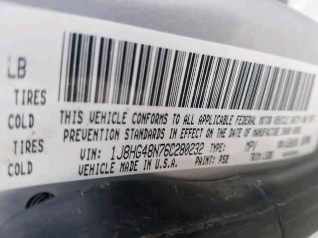 1J8HG48N76C280232 - 2006 JEEP COMMANDER SILVER photo 10