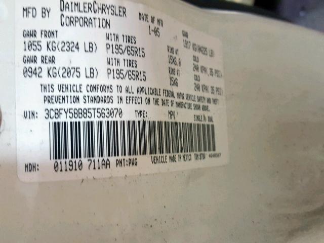 3C8FY58B85T563070 - 2005 CHRYSLER PT CRUISER CREAM photo 10