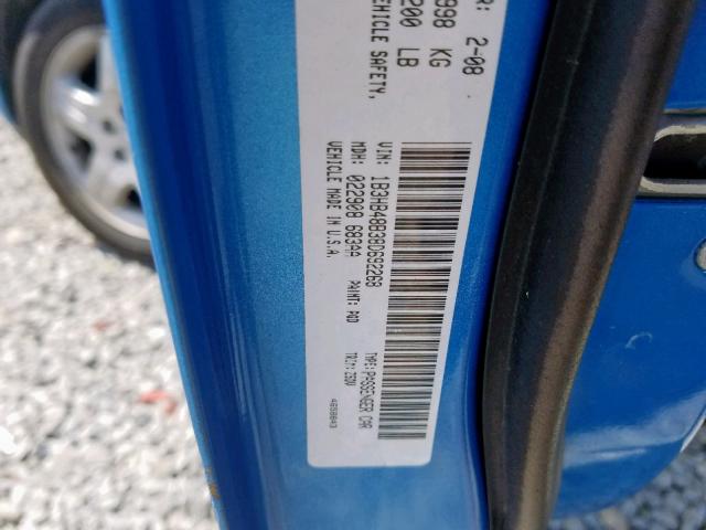 1B3HB48B38D692268 - 2008 DODGE CALIBER SX BLUE photo 10