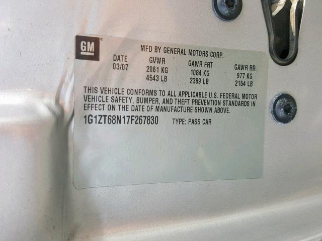 1G1ZT68N17F267830 - 2007 CHEVROLET MALIBU MAX 银色 照片 10