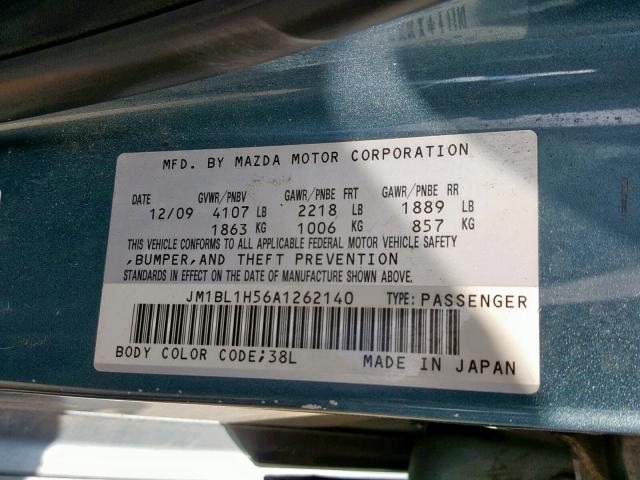 JM1BL1H56A1262140 - 2010 MAZDA 3 S BLUE photo 10