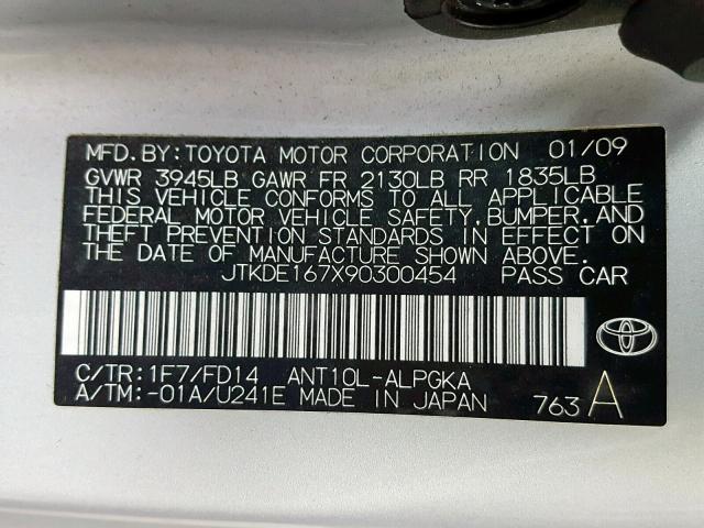 JTKDE167X90300454 - 2009 TOYOTA SCION TC ვერცხლისფერი ფოტო 10