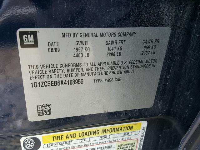 1G1ZC5EB6A4108955 - 2010 CHEVROLET MALIBU 1LT BLUE photo 10