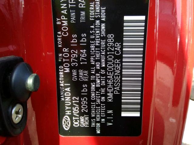 KMHDH6AE0DU012988 - 2013 HYUNDAI ELANTRA CO RED photo 10