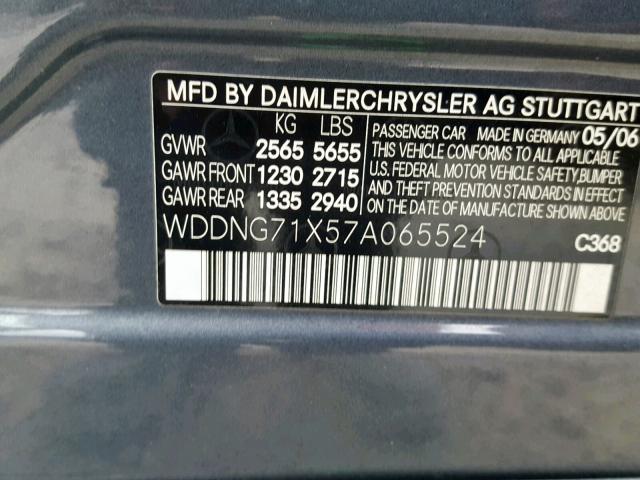 WDDNG71X57A065524 - 2007 MERCEDES-BENZ S 550 GRAY photo 10