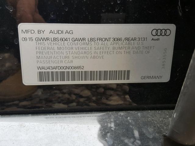 WAU43AFD0GN008652 - 2016 AUDI A8 L QUATT BLACK photo 10