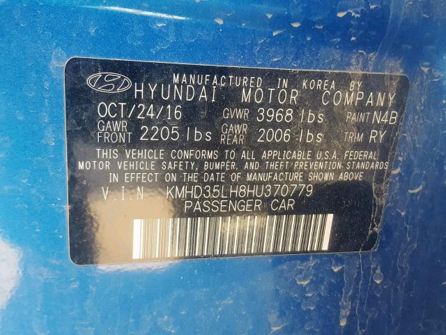 KMHD35LH8HU370779 - 2017 HYUNDAI ELANTRA GT BLUE photo 10