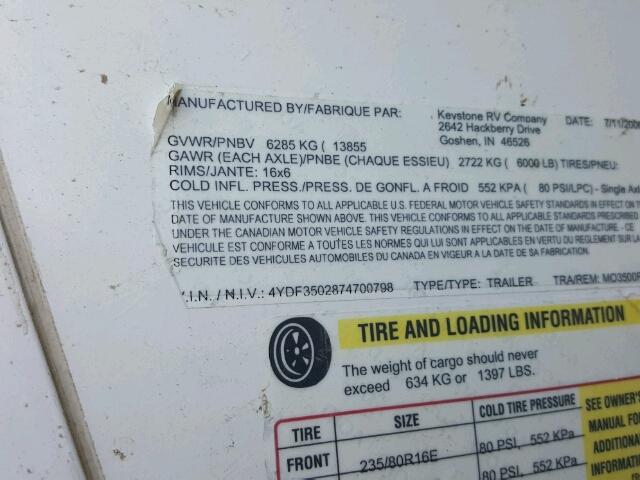 4YDF3502874700798 - 2007 KEYSTONE MONTANA WHITE photo 10