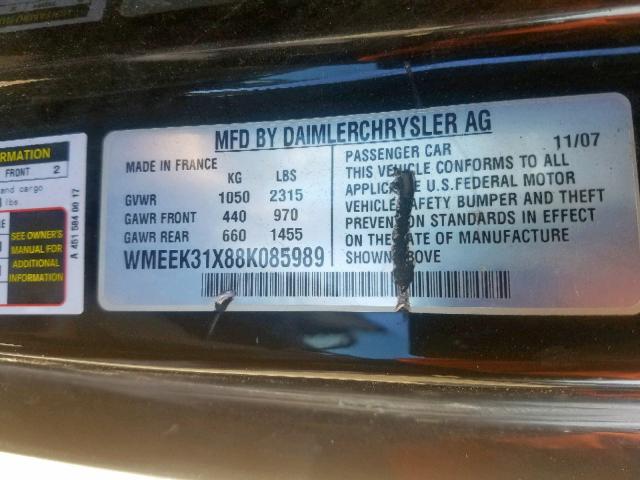 WMEEK31X88K085989 - 2008 SMART FORTWO PAS 黑色 照片 10