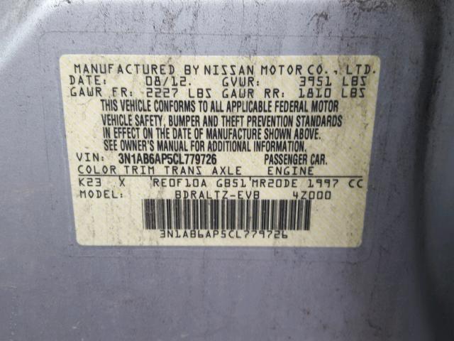 3N1AB6AP5CL779726 - 2012 NISSAN SENTRA 2.0 SILVER photo 10