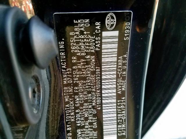 4T1BD1FK1DU093987 - 2013 TOYOTA CAMRY HYBR BLACK photo 10