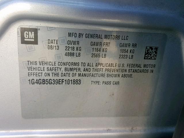 1G4GB5G39EF101883 - 2014 BUICK LACROSSE SILVER photo 10