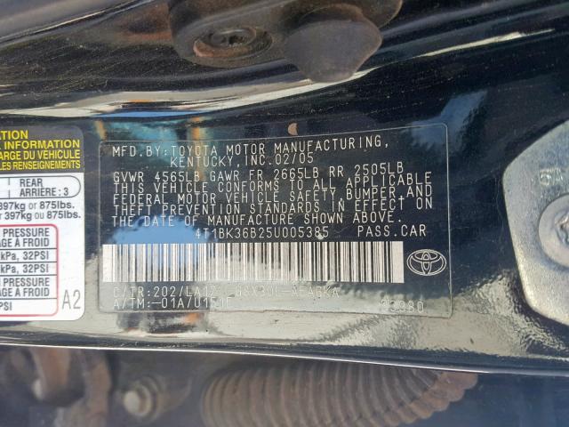 4T1BK36B25U005385 - 2005 TOYOTA AVALON XL BLACK photo 10