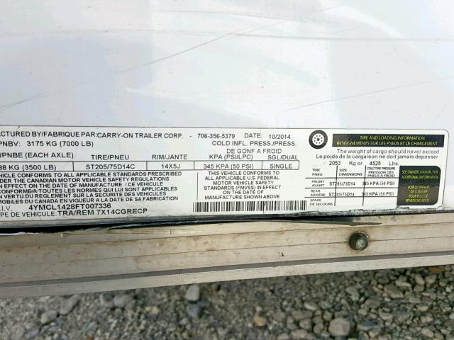 4YMCL1428FT007336 - 2015 UTILITY TRAILER 白色 照片 10