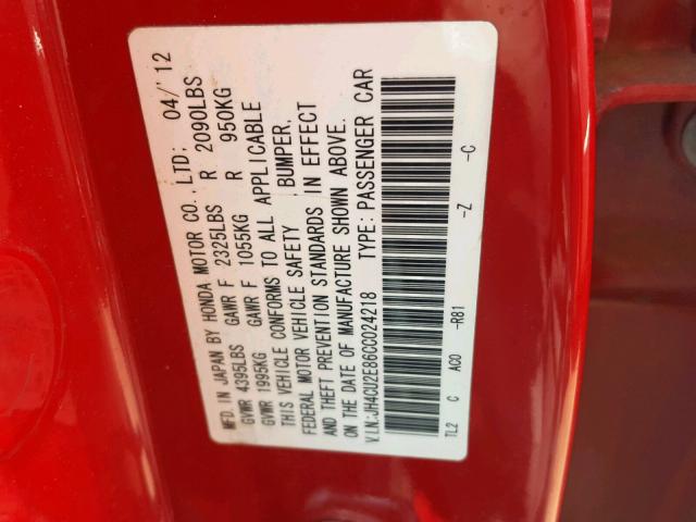 JH4CU2E86CC024218 - 2012 ACURA TSX SE RED photo 10