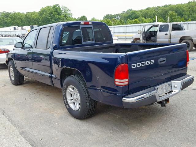 1B7GL2AN01S102514 - 2001 DODGE DAKOTA QUA BLUE photo 3