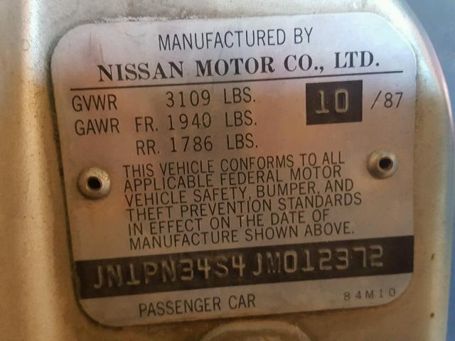 JN1PN34S4JM012372 - 1988 NISSAN PULSAR NX BLUE photo 10