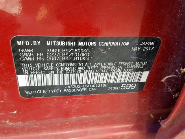 JA32U2FU5HU013106 - 2017 MITSUBISHI LANCER ES RED photo 10