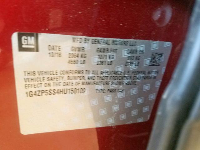 1G4ZP5SS4HU150109 - 2017 BUICK LACROSSE E MAROON photo 10