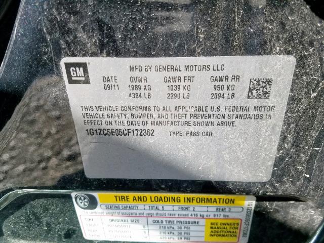 1G1ZC5E05CF172362 - 2012 CHEVROLET MALIBU 1LT 黑色 照片 10