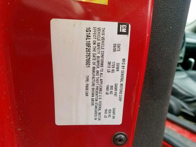 1G1AL18F267676601 - 2006 CHEVROLET COBALT LT RED photo 10